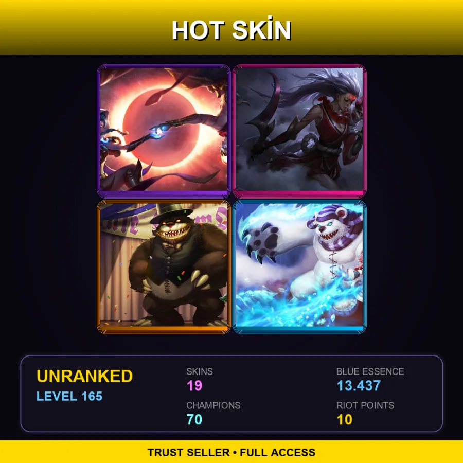 TR | Lv165 | Unranked | 19 Skin | 70 Champ