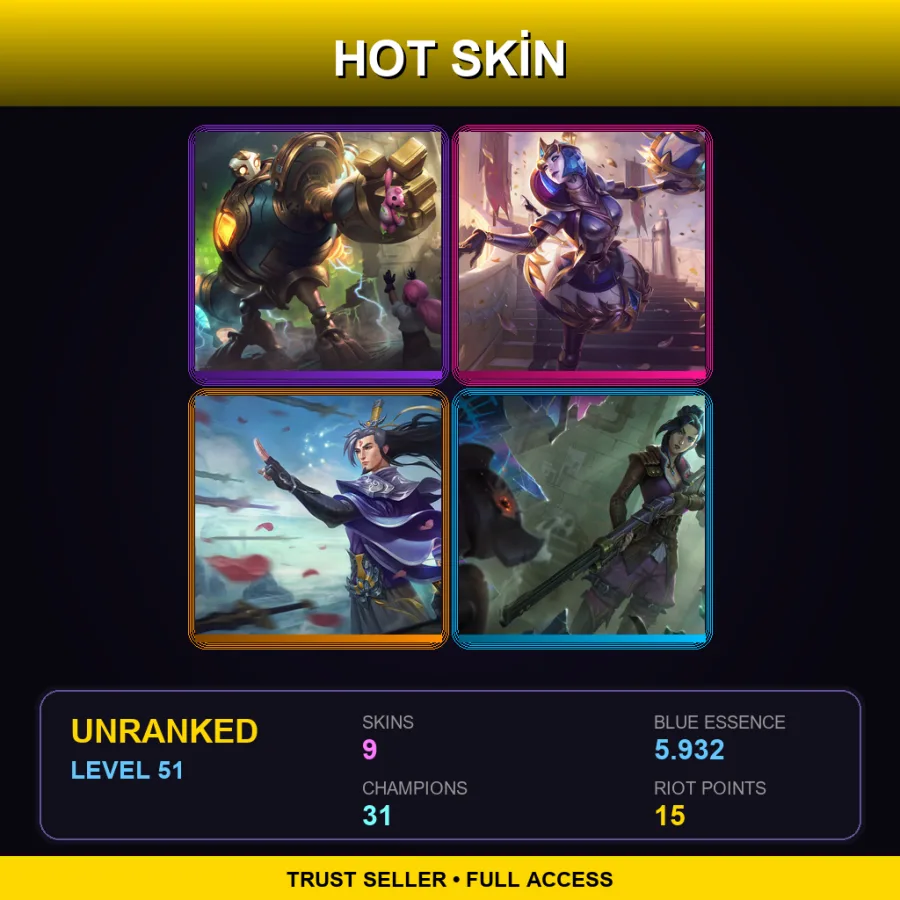 EUW | Lv51 | Unranked | 9 Skin | 31 Champ