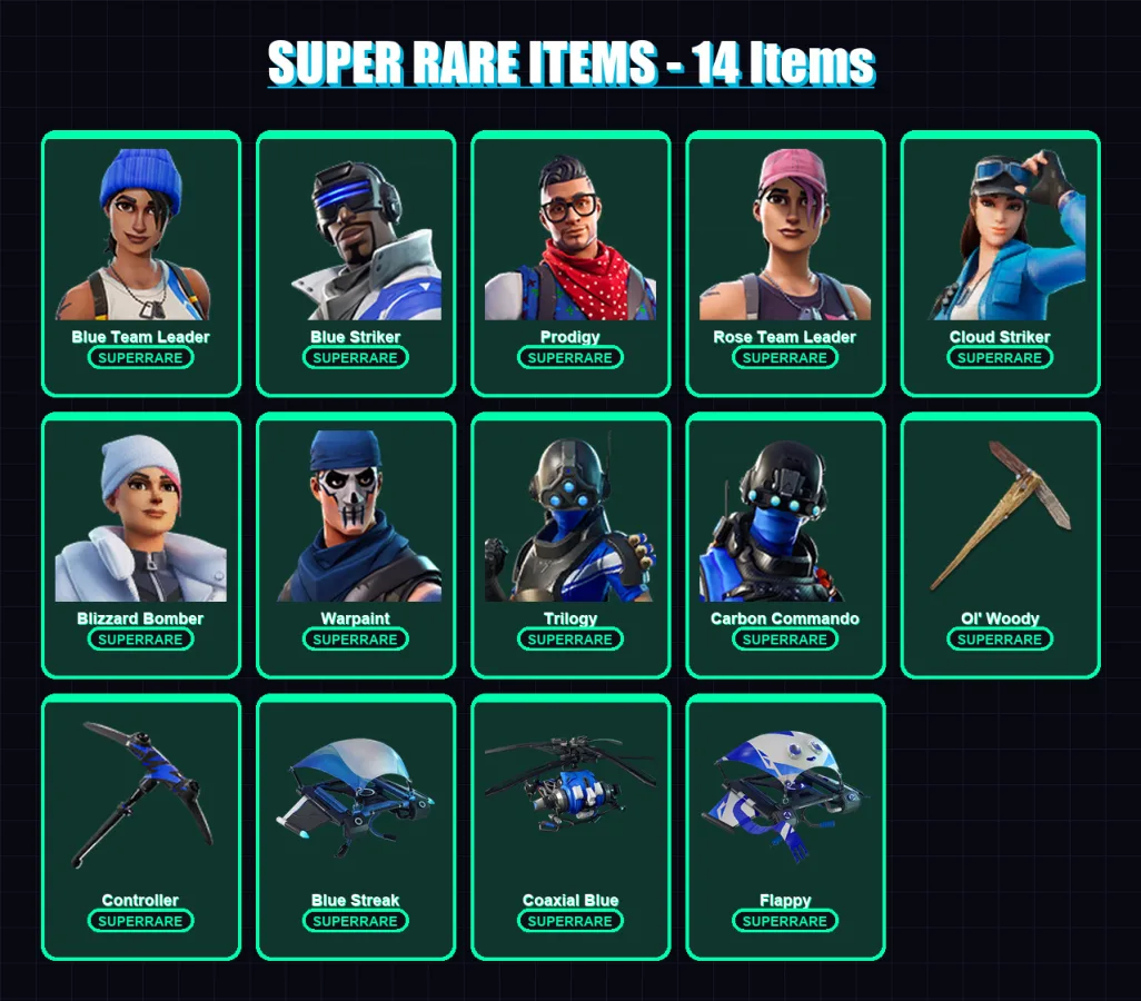 [PC/XBOX/PSN] | Blue Team Leader | Blue Striker | Prodigy | Rose Team Leader | Cloud Striker | 43 skin | 46 pickaxe | 32 emote | 43 glider | Lv408