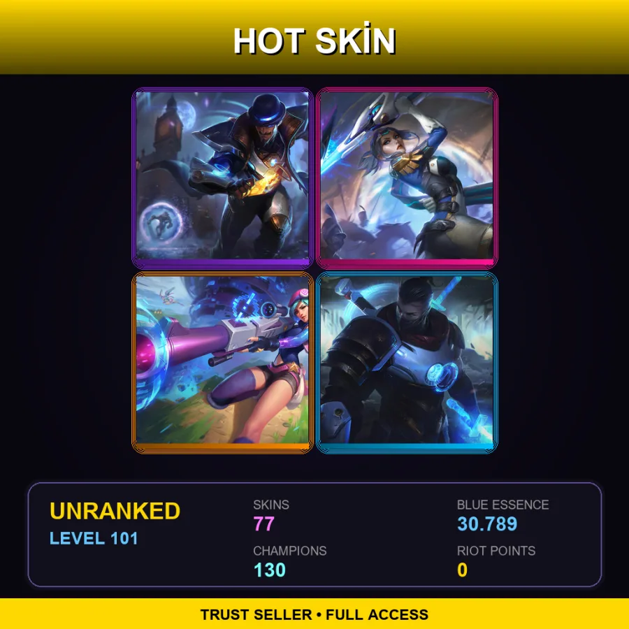 VN | Lv101 | Unranked | 77 Skin | 130 Champ — LoL account