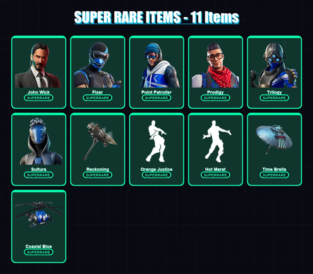 [PS4/PS5/XBOX/PC] | John Wick | Fixer | Point Patroller | Prodigy | Trilogy | 89 skin | 104 pickaxe | 105 emote | 111 glider | Lv1703