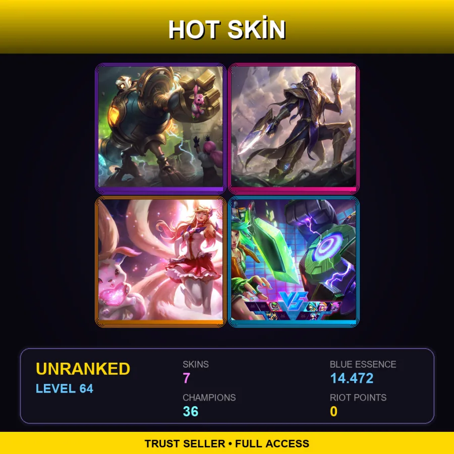 BR | Lv64 | Unranked | 7 Skin | 36 Champ — LoL account