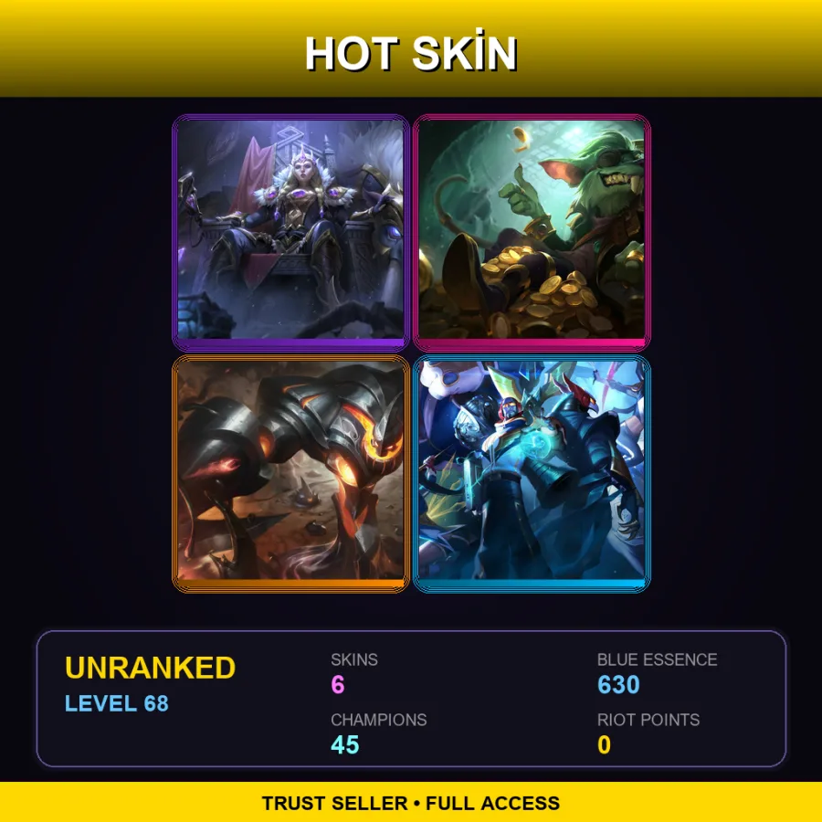 EUW | Lv68 | Unranked | 6 Skin | 45 Champ