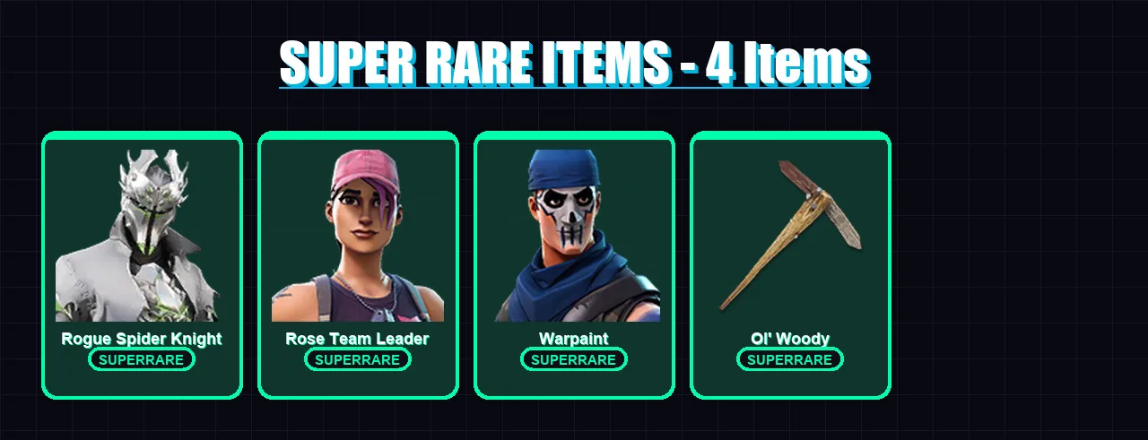 [PS4/PS5/XBOX/PC] | Rogue Spider Knight | Rose Team Leader | Warpaint | Fade | Ocean | 7 skin | 12 pickaxe | 12 emote | 12 glider | Lv151