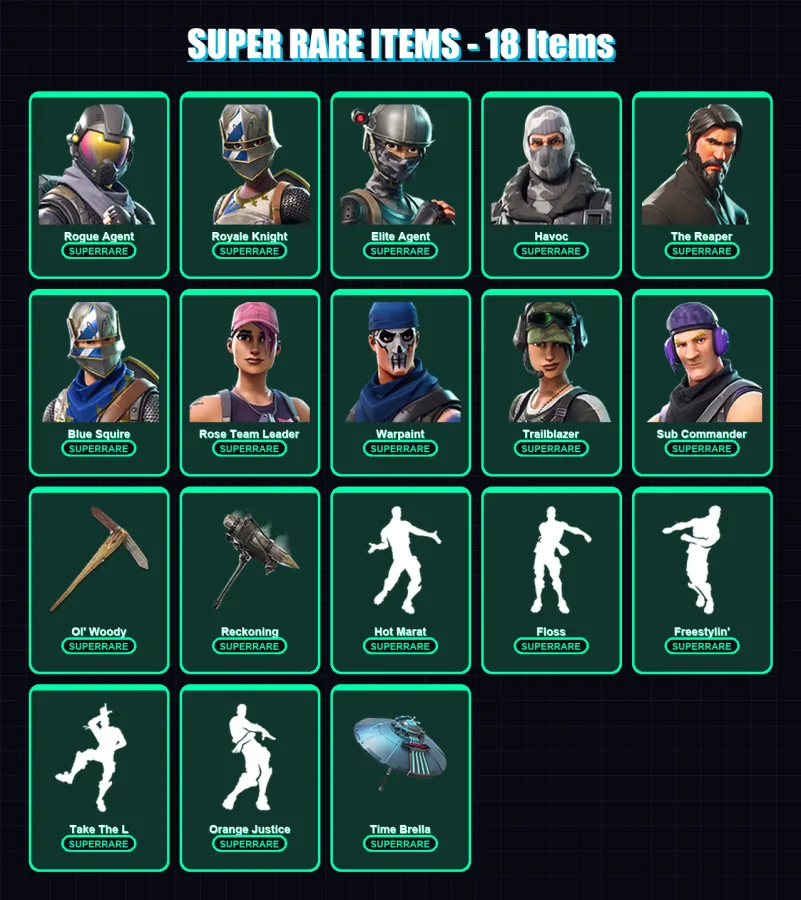 [PC/XBOX/PSN] | Rogue Agent | Royale Knight | Elite Agent | Havoc | The Reaper | 41 skin | 61 pickaxe | 50 emote | 77 glider | Lv885