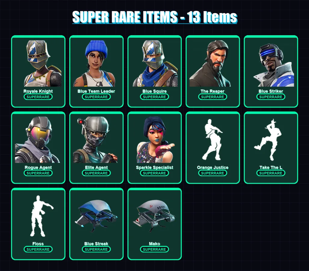 [PS4/PS5/XBOX/PC] | Royale Knight | Blue Team Leader | Blue Squire | The Reaper | Blue Striker | 31 skin | 19 pickaxe | 29 emote | 32 glider | Lv568