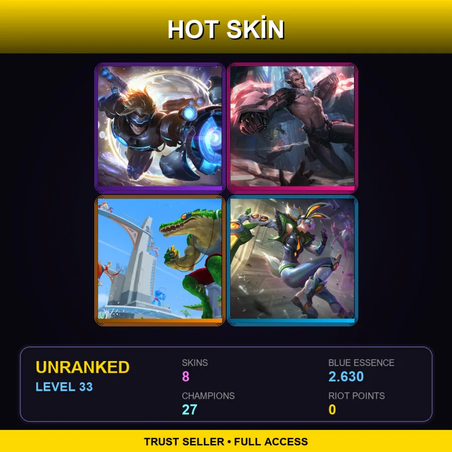 LAN | Lv33 | Unranked | 8 Skin | 27 Champ — Battle Bunny Prime Riven