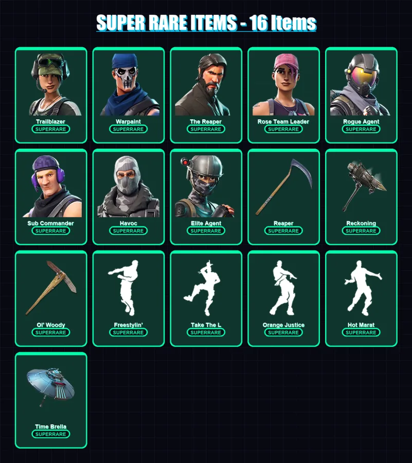 [PC/XBOX] | Trailblazer | Warpaint | The Reaper | Rose Team Leader | Rogue Agent | 146 skin | 157 pickaxe | 133 emote | 134 glider | Lv2057