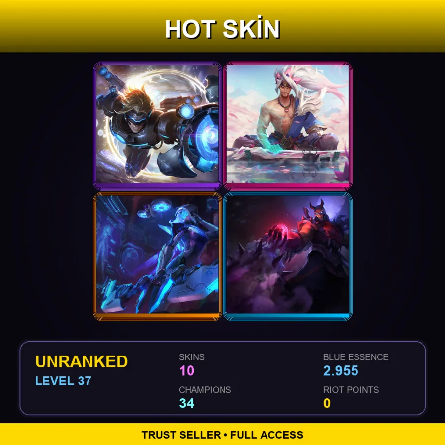 EUW | Lv37 | Unranked | 10 Skin | 34 Champ — LoL account