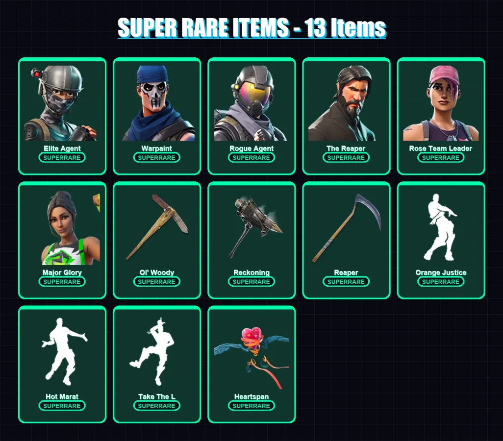 [PC/PSN] | Elite Agent | Warpaint | Rogue Agent | The Reaper | Rose Team Leader | 77 skin | 72 pickaxe | 83 emote | 79 glider | Lv1091
