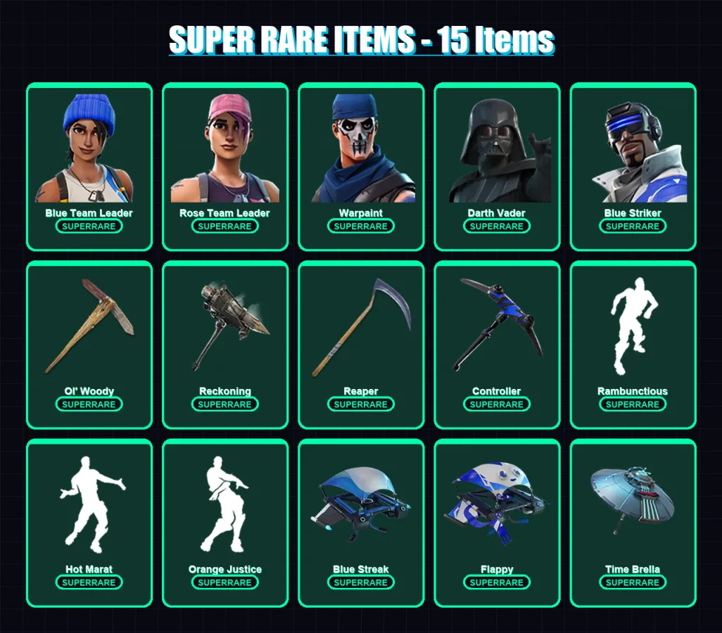 [PC/XBOX/PSN] | Blue Team Leader | Rose Team Leader | Warpaint | Darth Vader | Blue Striker | 334 skin | 299 pickaxe | 239 emote | 151 glider | Lv16