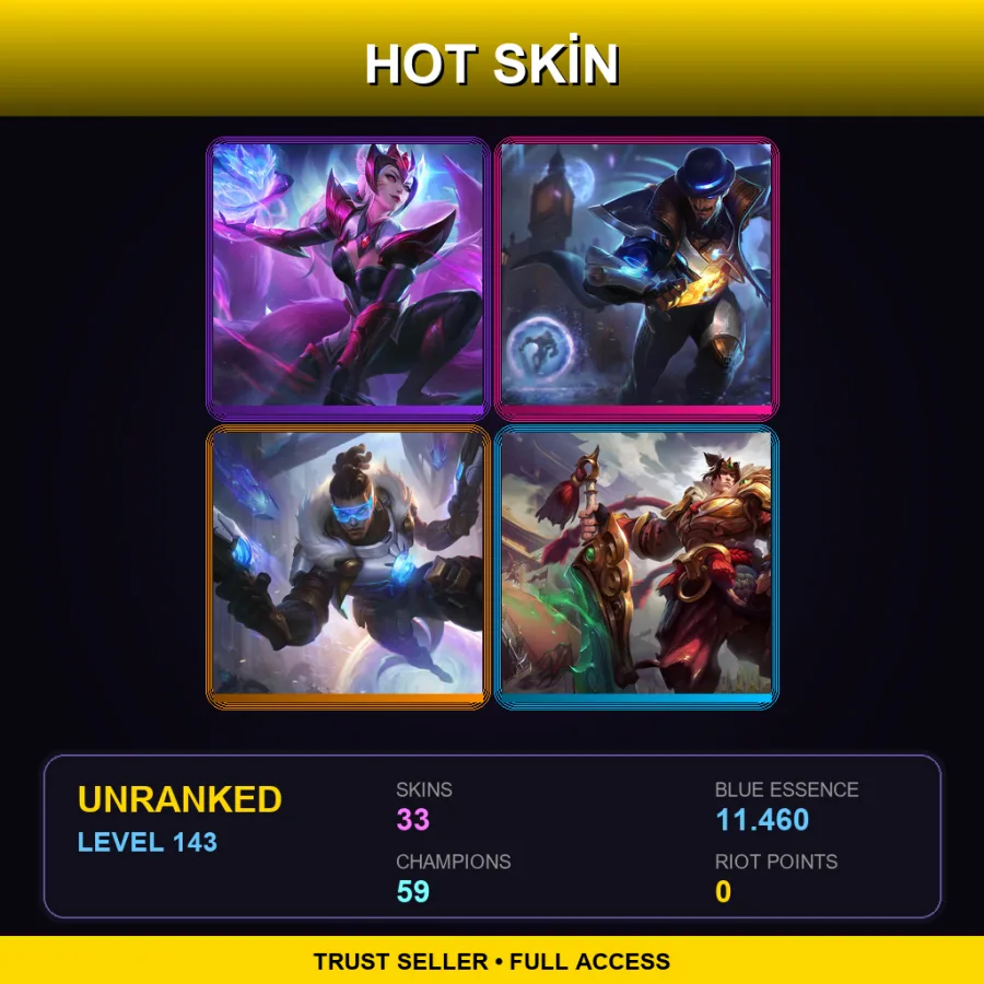 LAN | Lv143 | Unranked | 33 Skin | 59 Champ