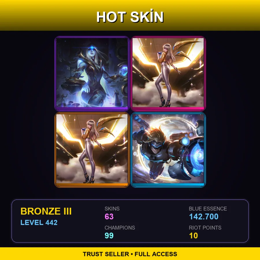 LAN | Lv442 | Bronze III | 63 Skin | 99 Champ — LoL account