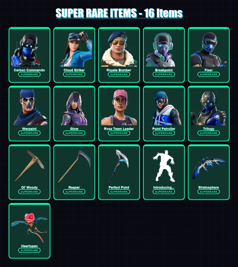 [PS4/PS5/XBOX/PC] | Carbon Commando | Cloud Striker | Royale Bomber | Breakpoint | Fixer | 144 skin | 124 pickaxe | 115 emote | 106 glider | Lv1730 — Fortnite account