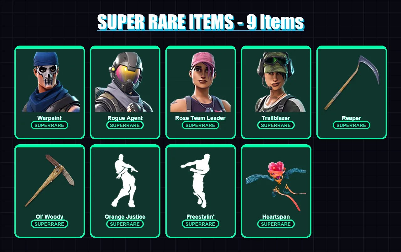 [PC/XBOX/PSN] | Warpaint | Rogue Agent | Rose Team Leader | Trailblazer | The Visitor | 106 skin | 83 pickaxe | 100 emote | 93 glider | Lv1327