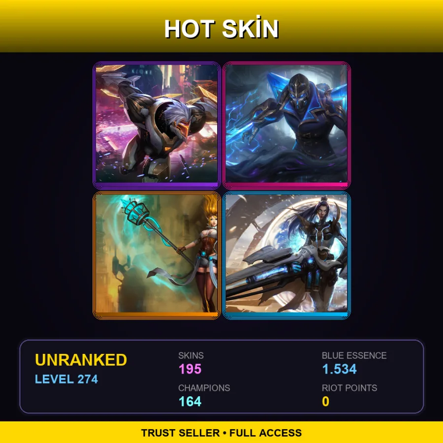 VN | Lv274 | Unranked | 195 Skin | 164 Champ