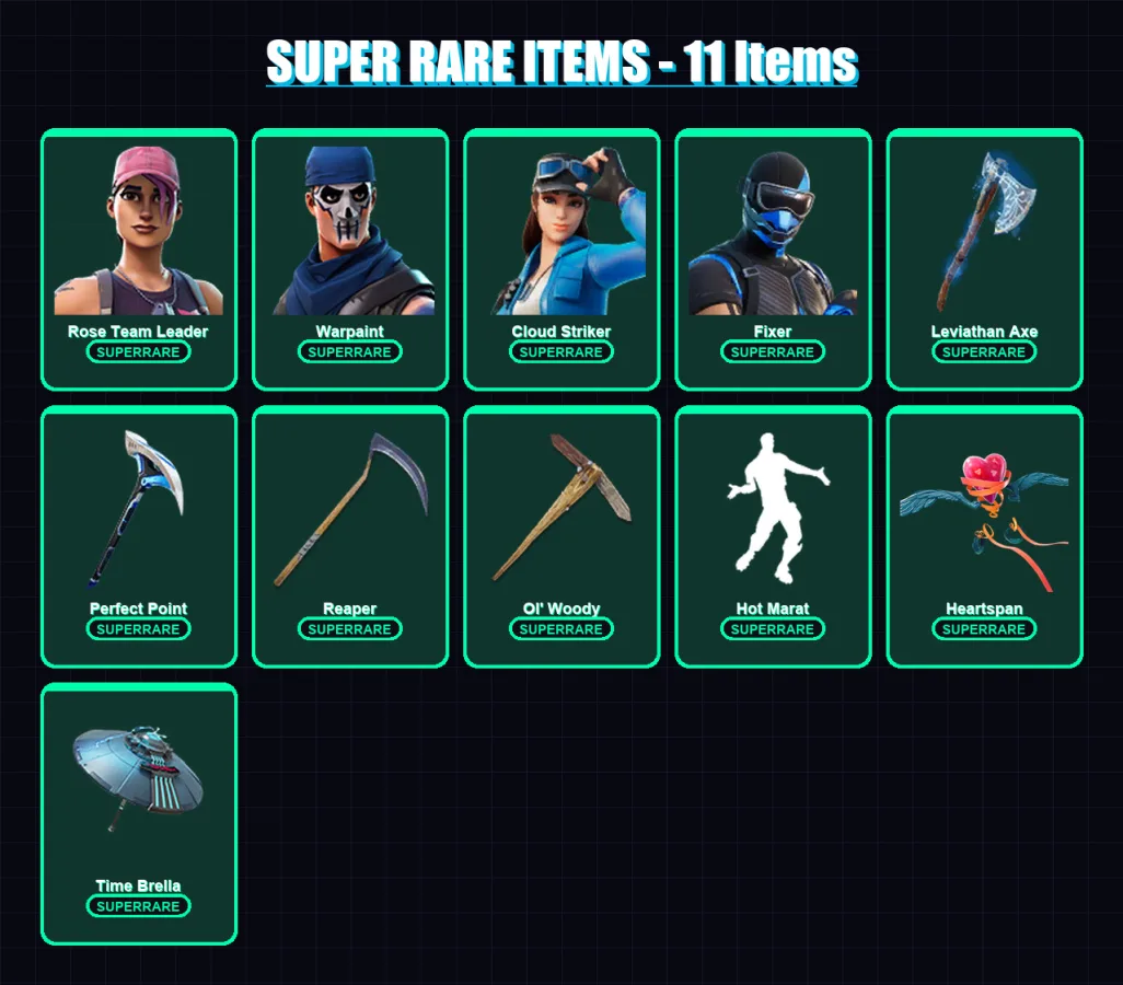 [PC] | Rose Team Leader | Warpaint | Cloud Striker | Fixer | Blackheart | 179 skin | 189 pickaxe | 156 emote | 160 glider | Lv2770