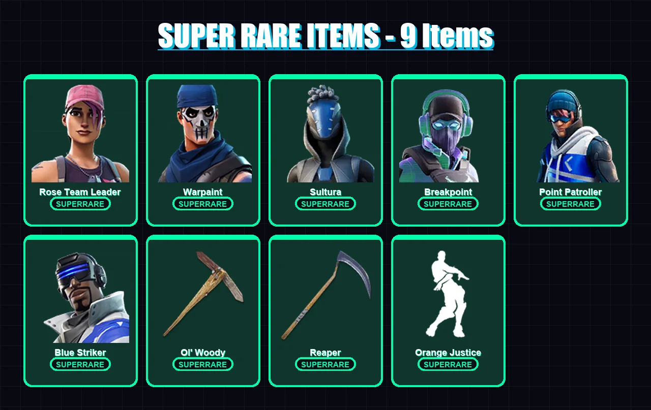 [PC/XBOX/PSN] | Rose Team Leader | Warpaint | Sultura | Breakpoint | Point Patroller | 55 skin | 68 pickaxe | 73 emote | 62 glider | Lv845