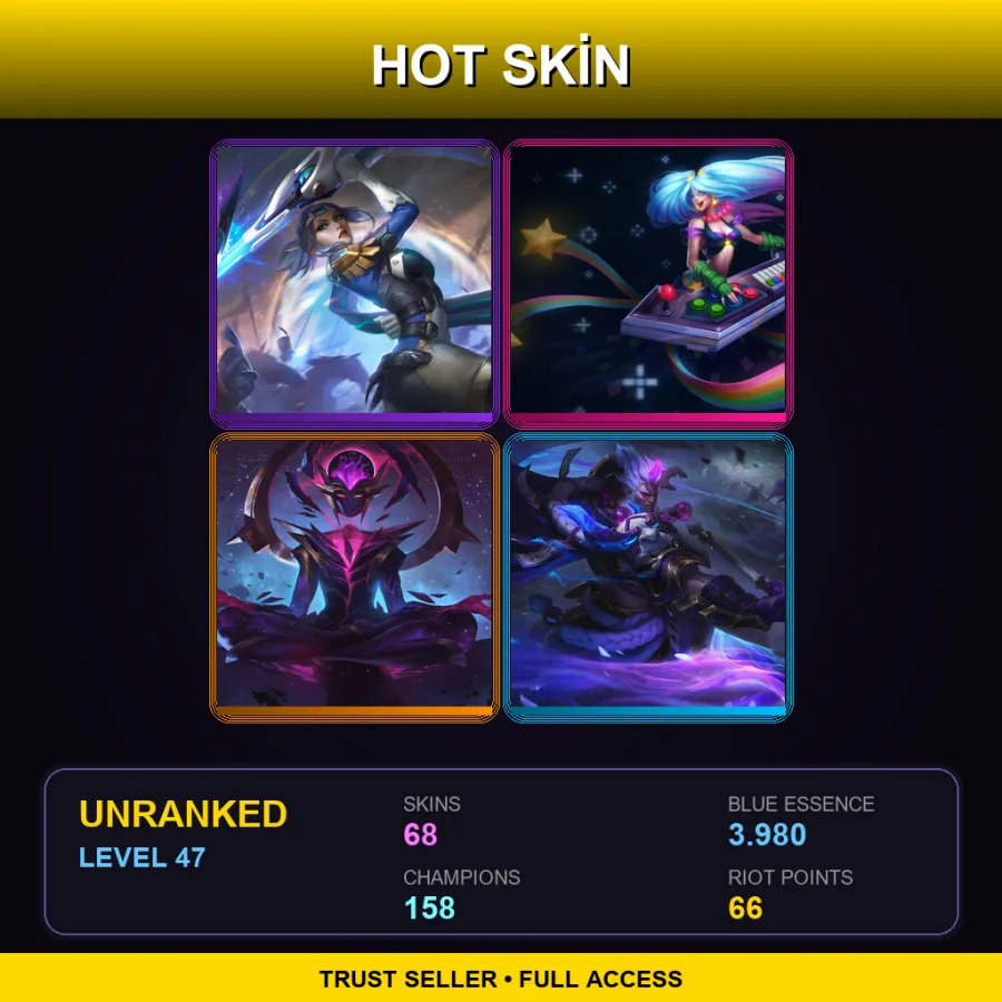 SG | Lv47 | Unranked | 68 Skin | 158 Champ