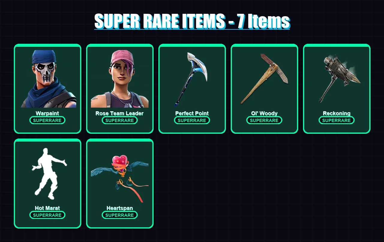 [PC/XBOX/PSN] | Warpaint | Rose Team Leader | Enforcer | Hybrid | Blackheart | 51 skin | 45 pickaxe | 76 emote | 55 glider | Lv708 — Fortnite account