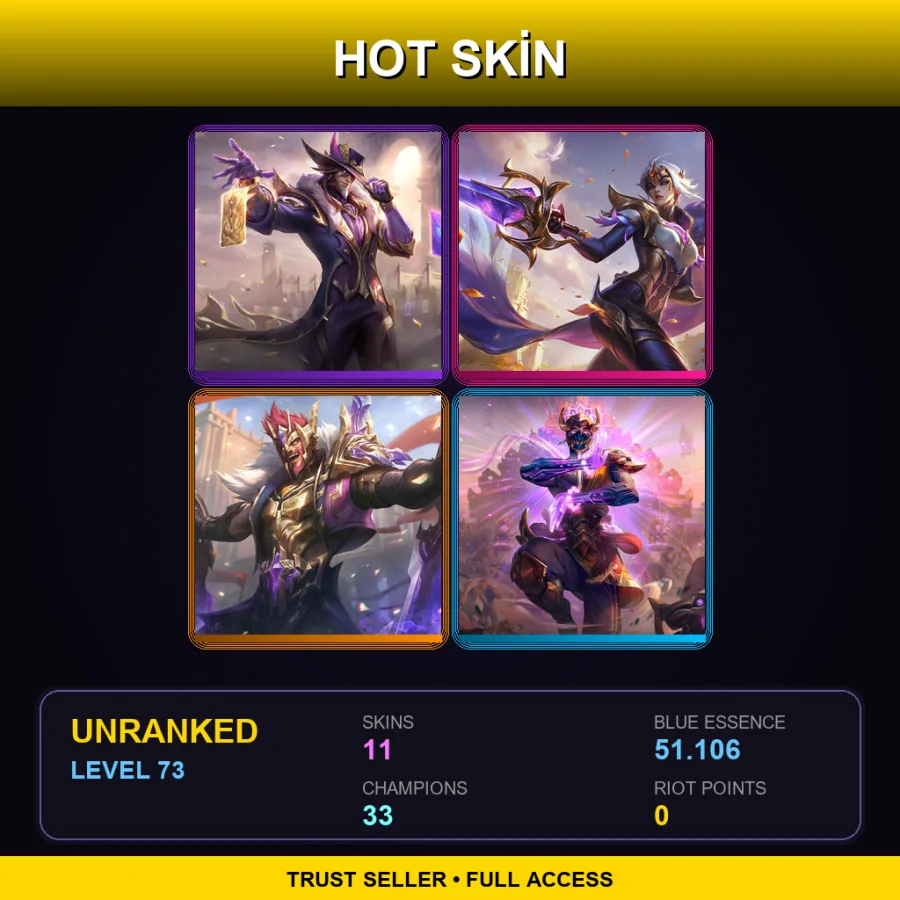 LAS | Lv73 | Unranked | 11 Skin | 33 Champ — Three Honors Akshan