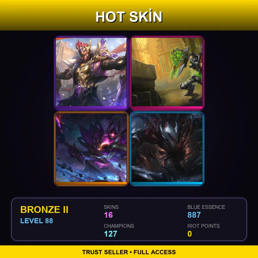 EUW | Lv88 | Bronze II | 16 Skin | 127 Champ — LoL account