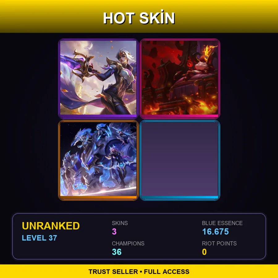 VN | Victorious Fiora | Little Devil Teemo | DRX Caitlyn | 3 Skin | 36 Champ | Lv37