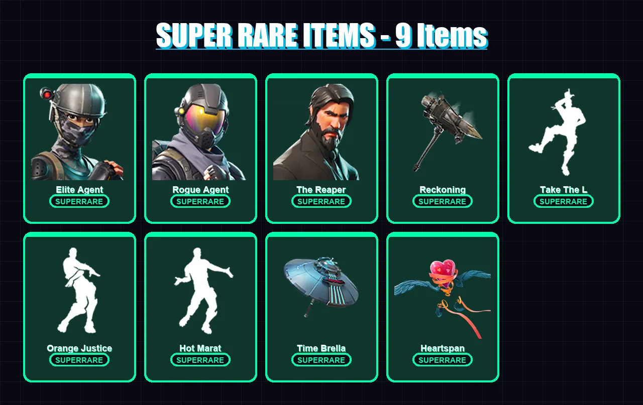 [PS4/PS5/XBOX/PC] | Elite Agent | Rogue Agent | The Reaper | A.I.M. | Hybrid | 55 skin | 28 pickaxe | 51 emote | 45 glider | Lv765