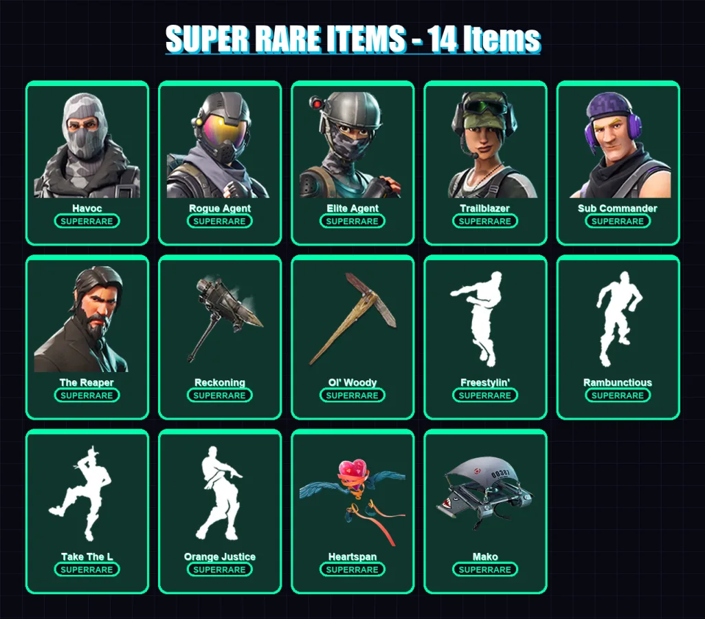 [PS4/PS5/XBOX/PC] | Havoc | Rogue Agent | Elite Agent | Trailblazer | Sub Commander | 42 skin | 29 pickaxe | 46 emote | 34 glider | Lv442