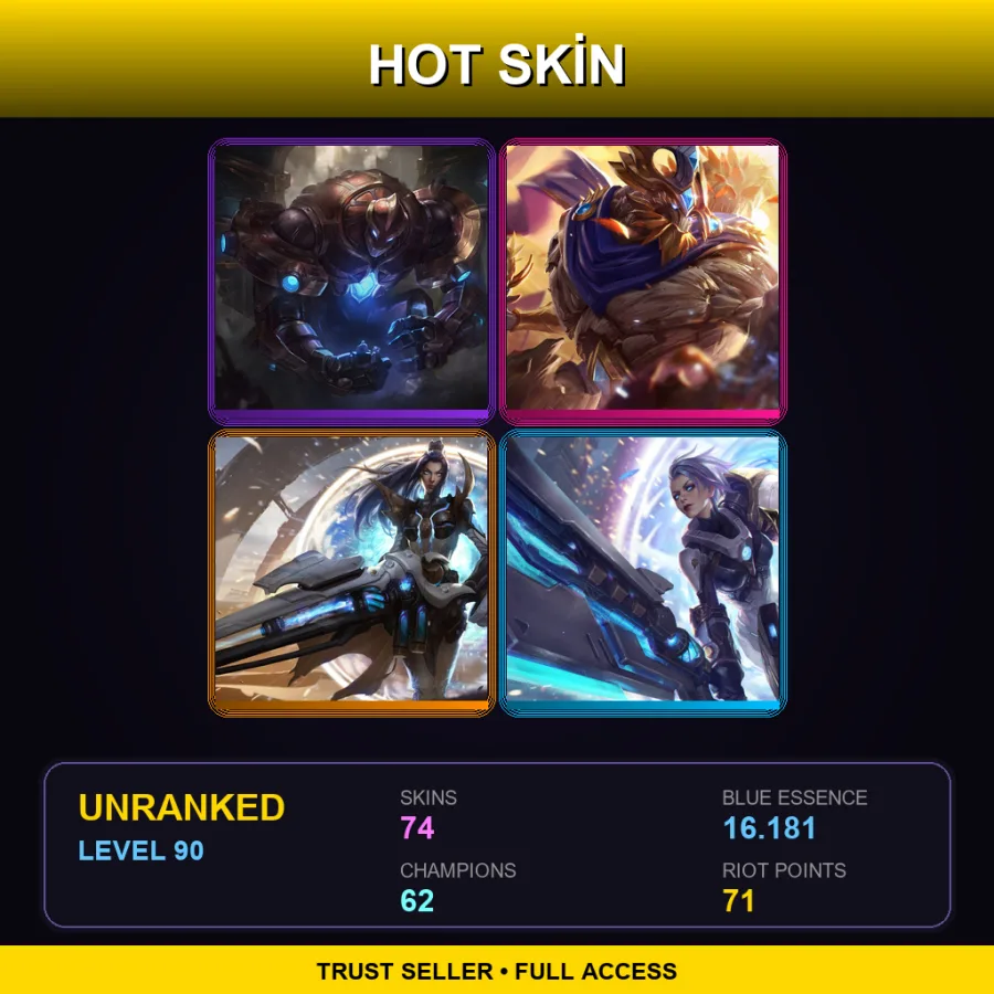 SG | Lv90 | Unranked | 74 Skin | 62 Champ — LoL account