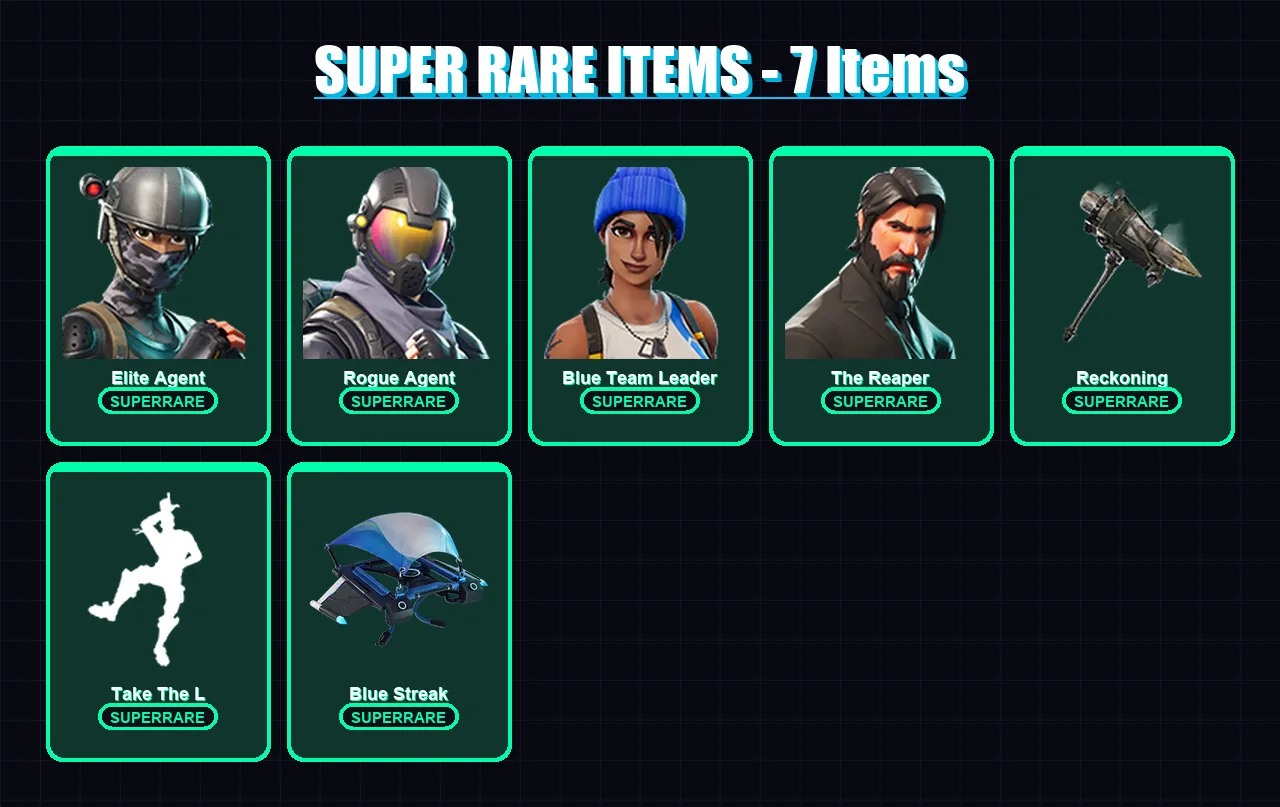 [PS4/PS5/XBOX/PC] | Elite Agent | Rogue Agent | Blue Team Leader | The Reaper | The Prisoner | 45 skin | 37 pickaxe | 41 emote | 47 glider | Lv658