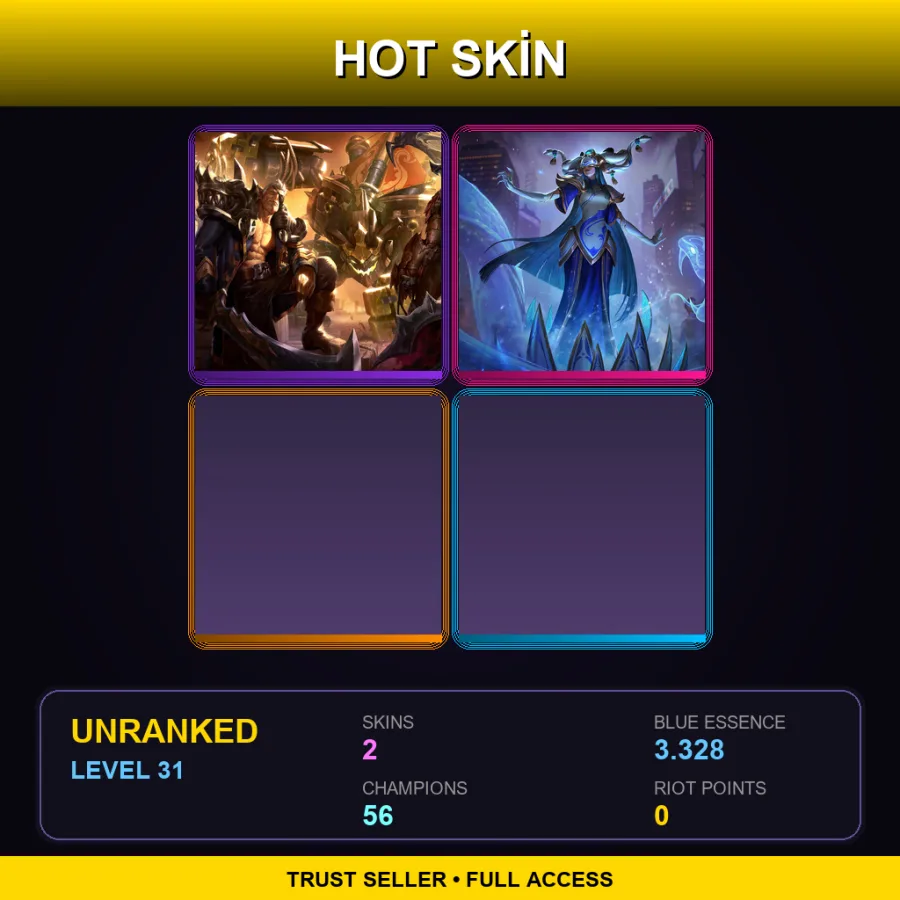 LAN | Sea Hunter Aatrox | Porcelain Lissandra | 2 Skin | 56 Champ | Lv31