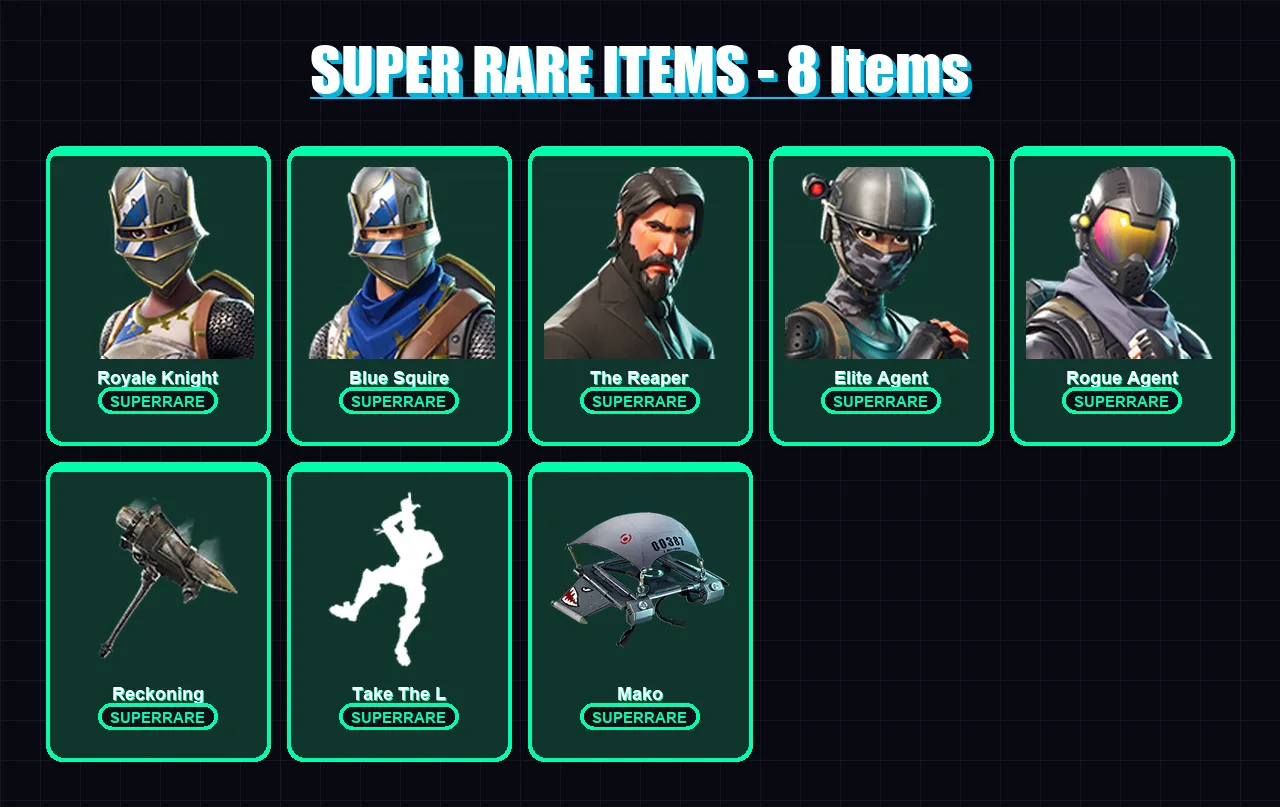 [PC/XBOX/PSN] | Royale Knight | Blue Squire | The Reaper | Elite Agent | Rogue Agent | 18 skin | 26 pickaxe | 23 emote | 34 glider | Lv476