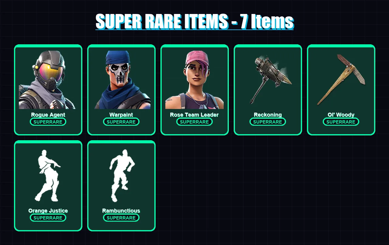 [PC/XBOX/PSN] | Rogue Agent | Warpaint | Rose Team Leader | The Visitor | Calamity | 23 skin | 16 pickaxe | 24 emote | 18 glider | Lv197