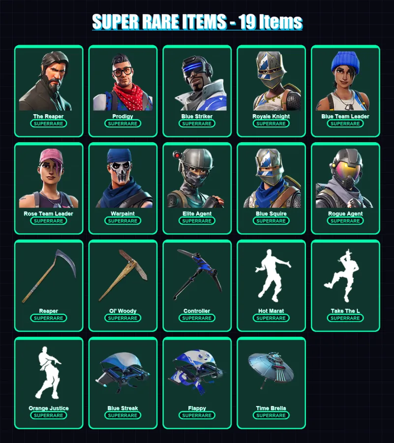 [PC/PSN] | The Reaper | Prodigy | Blue Striker | Royale Knight | Blue Team Leader | 54 skin | 59 pickaxe | 45 emote | 47 glider | Lv590 — Fortnite account