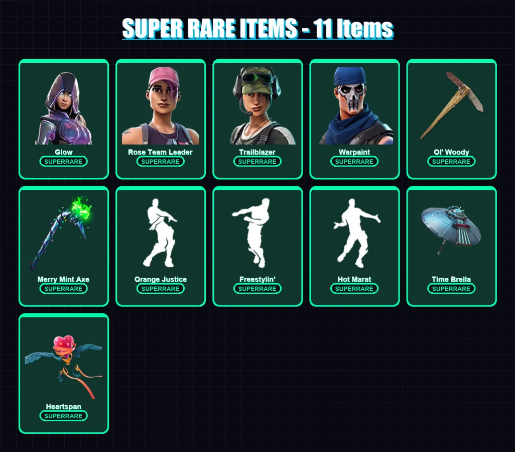 [PC/XBOX/PSN] | Glow | Rose Team Leader | Trailblazer | Warpaint | Luxe | 84 skin | 103 pickaxe | 89 emote | 94 glider | Lv1375