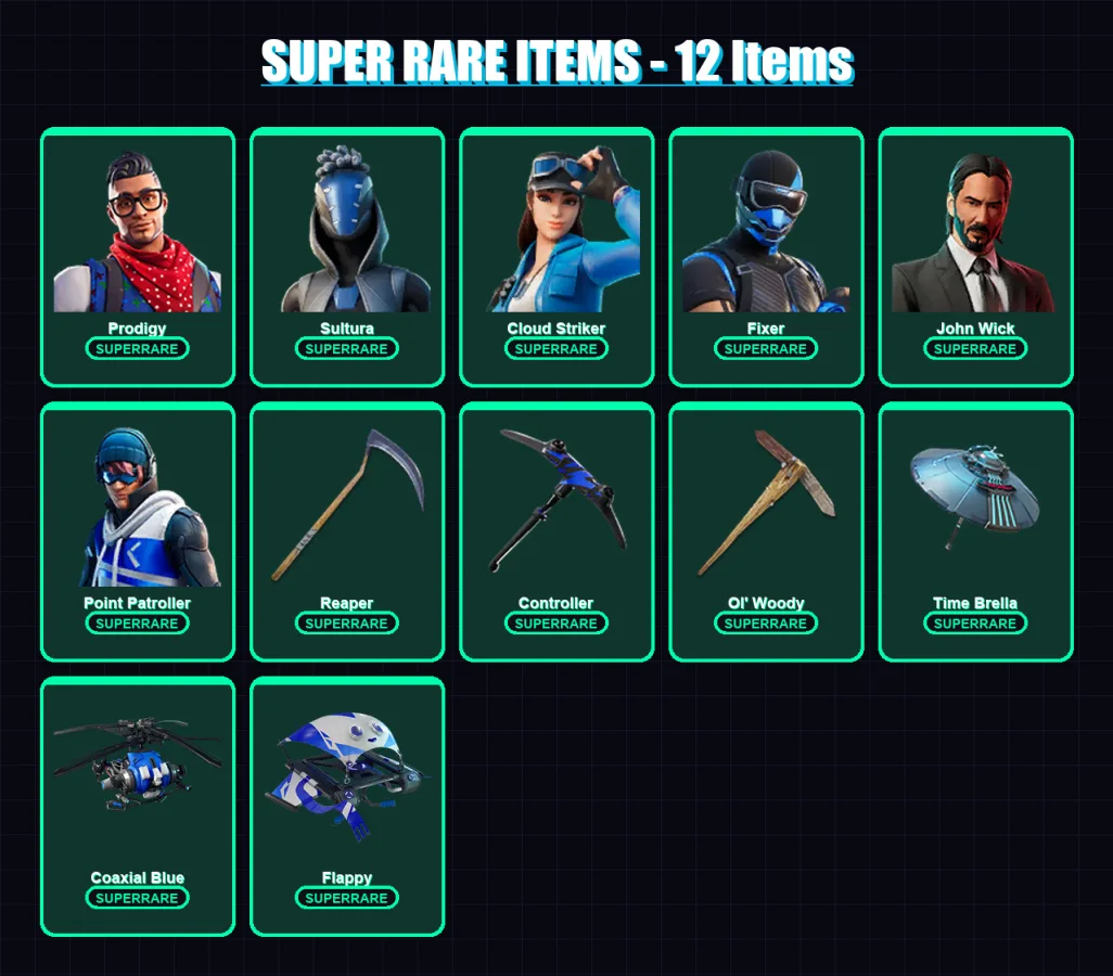 [PS4/PS5/PC] | Prodigy | Sultura | Cloud Striker | Fixer | John Wick | 211 skin | 227 pickaxe | 183 emote | 167 glider | Lv2469 — Fortnite account