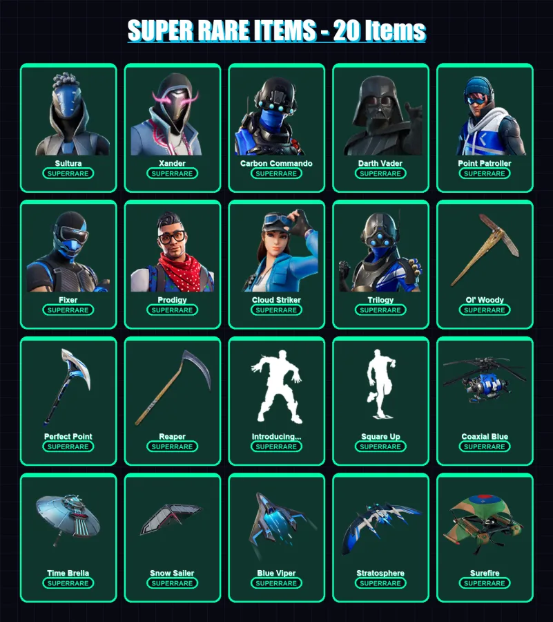 [PC/XBOX/PSN] | Sultura | Xander | Carbon Commando | Darth Vader | Point Patroller | 278 skin | 262 pickaxe | 233 emote | 191 glider | Lv2698