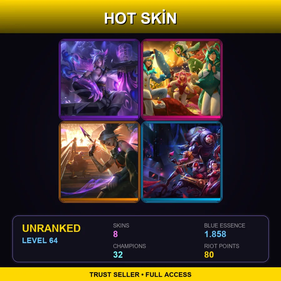 EUNE | Lv64 | Unranked | 8 Skin | 32 Champ — Silverfang Akali