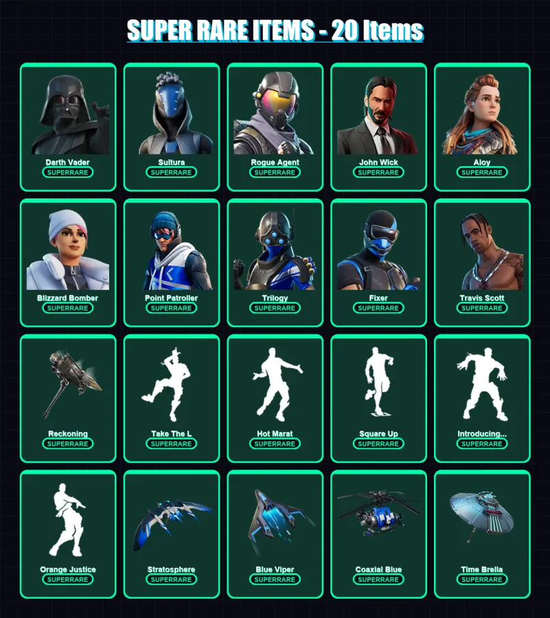 [PS4/PS5/XBOX/PC] | Darth Vader | Sultura | Rogue Agent | John Wick | Aloy | 465 skin | 435 pickaxe | 346 emote | 279 glider | Lv4846