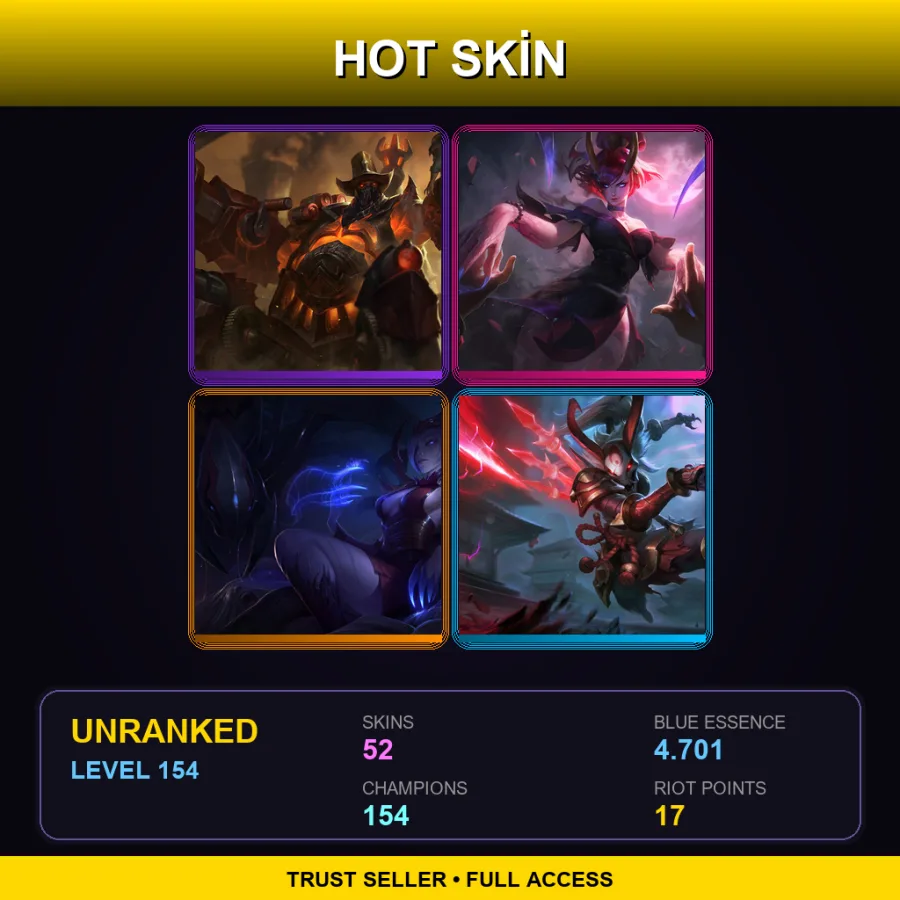 EUW | Lv154 | Unranked | 52 Skin | 154 Champ