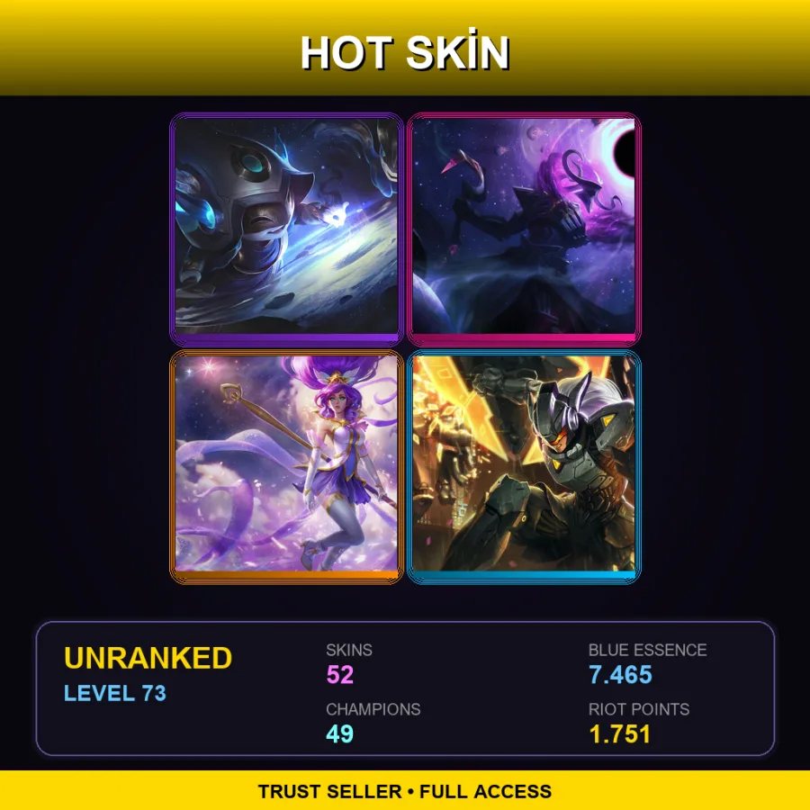 NA | Cosmic Enchantress Lulu | Dark Star Thresh | Star Guardian Janna | PROJECT: Leona | 52 Skin | 49 Champ | Lv73