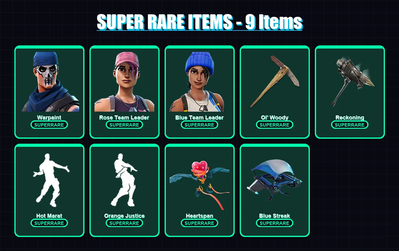 [PC/PSN] | Warpaint | Rose Team Leader | Blue Team Leader | Midas | Vendetta | 86 skin | 58 pickaxe | 68 emote | 59 glider | Lv753