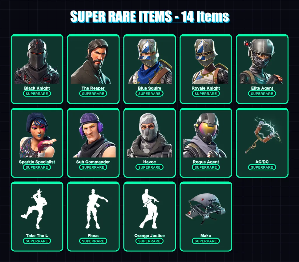 [PC/XBOX/PSN] | Black Knight | The Reaper | Blue Squire | Royale Knight | Elite Agent | 44 skin | 30 pickaxe | 39 emote | 35 glider | Lv502