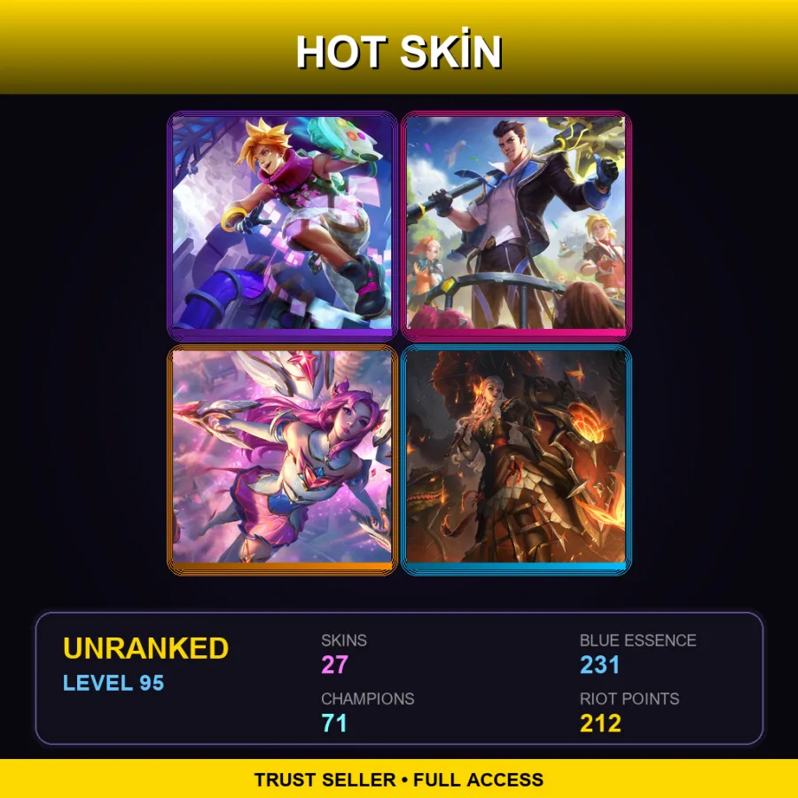 EUW | Lv95 | Unranked | 27 Skin | 71 Champ — LoL account