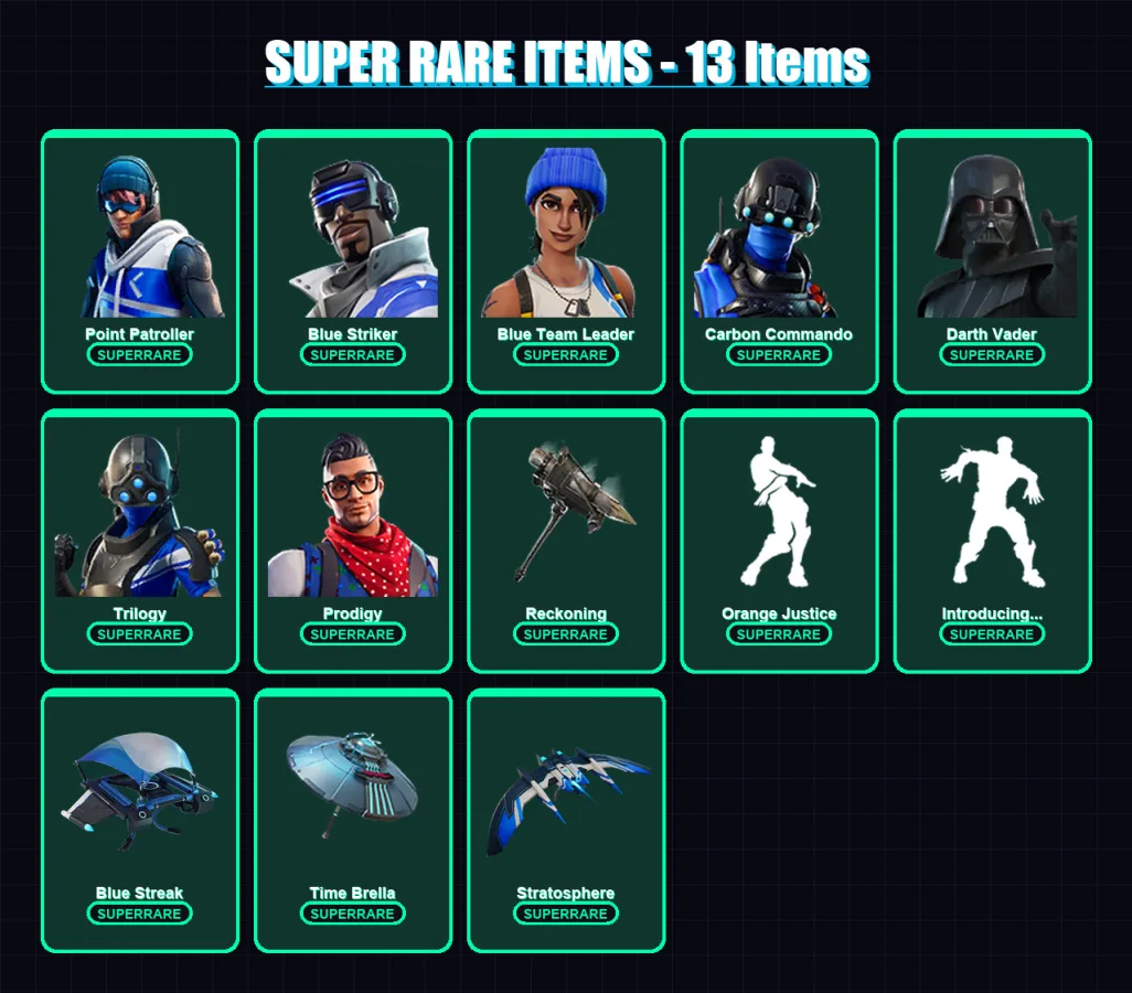 [PC] | Point Patroller | Blue Striker | Blue Team Leader | Carbon Commando | Darth Vader | 216 skin | 203 pickaxe | 170 emote | 205 glider | Lv2798