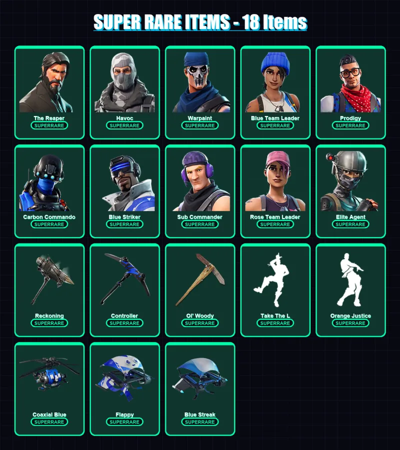 [PS4/PS5/XBOX/PC] | The Reaper | Havoc | Warpaint | Blue Team Leader | Prodigy | 27 skin | 22 pickaxe | 28 emote | 29 glider | Lv322 — Fortnite account