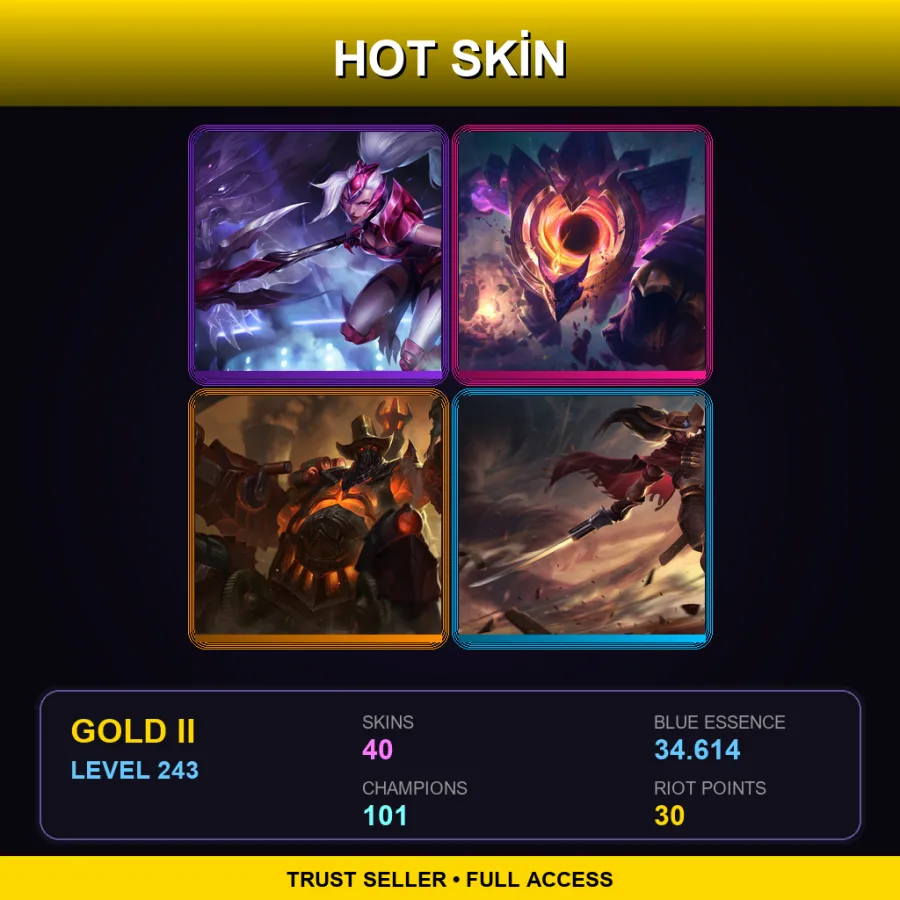 EUNE | Challenger Nidalee | Dark Star Malphite | High Noon Urgot | High Noon Yasuo | 40 Skin | 101 Champ | Gold II | Lv243
