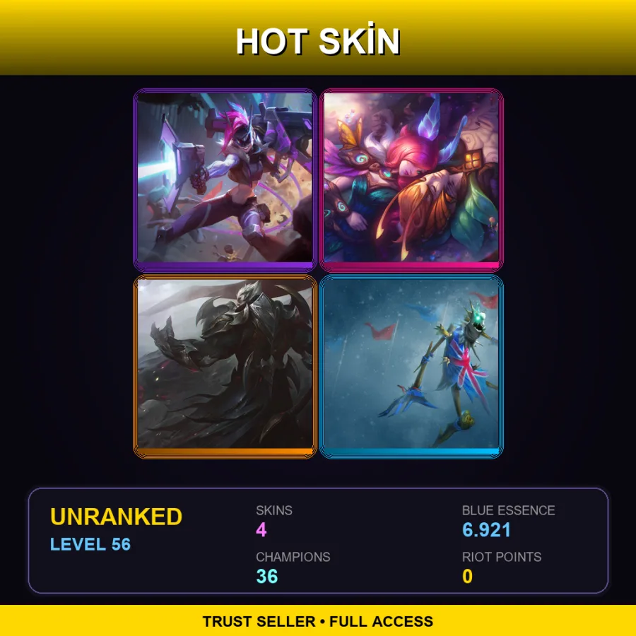 NA | Lv56 | Unranked | 4 Skin | 36 Champ — LoL account