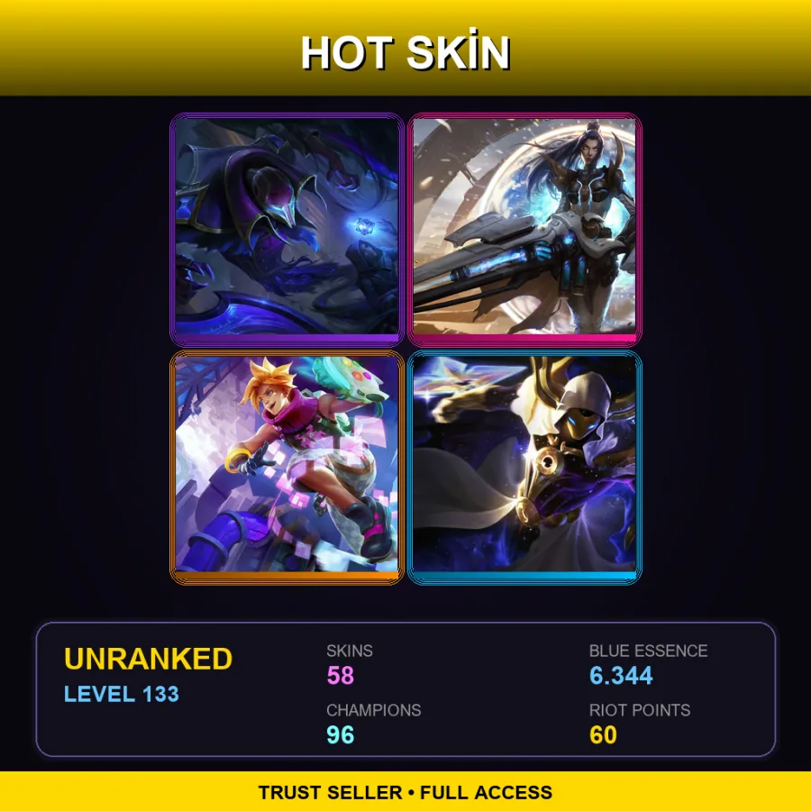 EUNE | Lv133 | Unranked | 58 Skin | 96 Champ with Yone